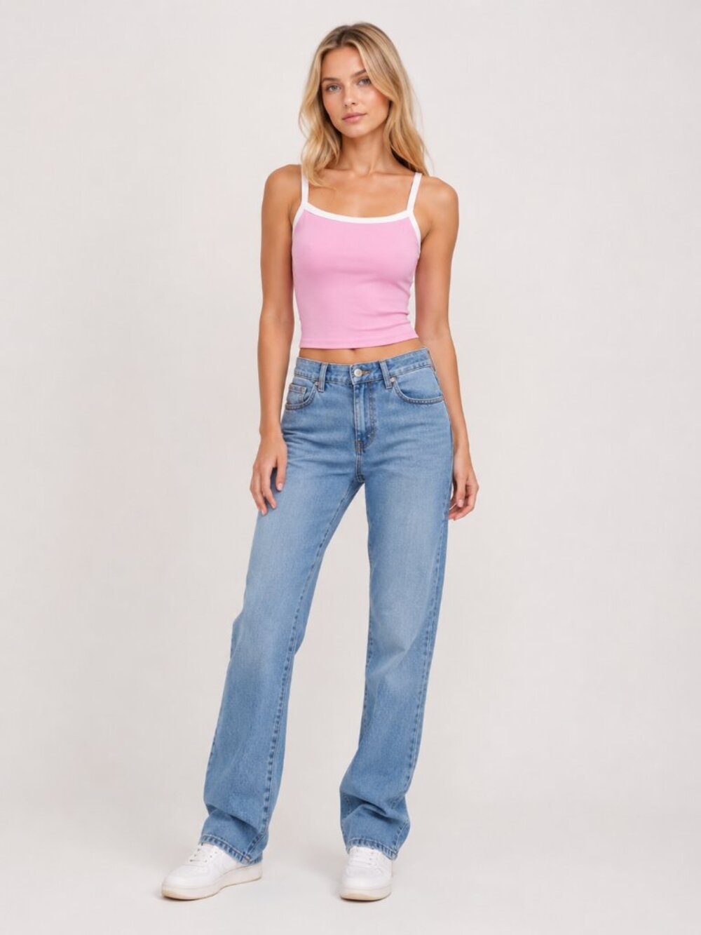 2/$30 SHEIN Chiquease Ribbed Contrast Trim Crop Cami Top Baby Pink #A4152
